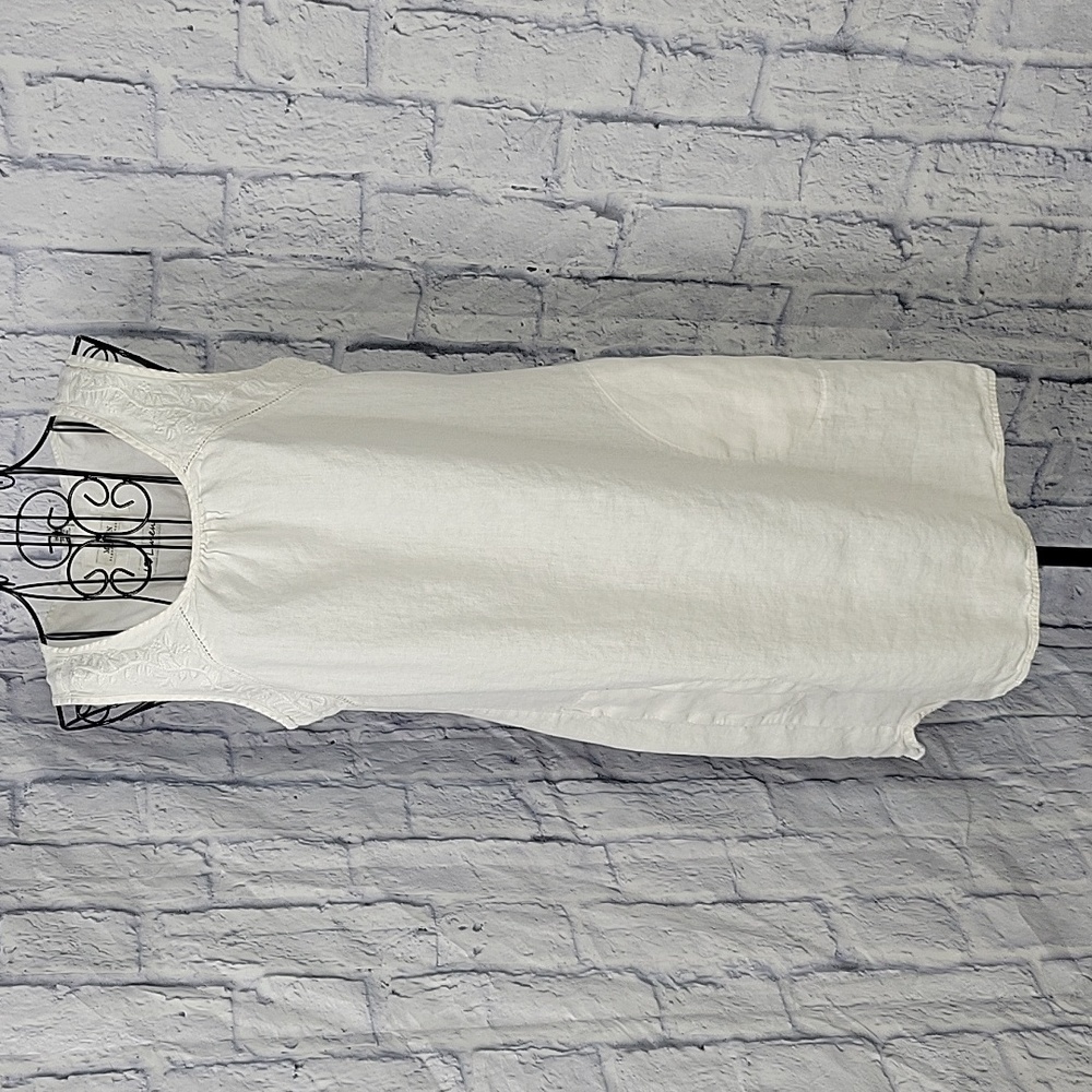 MALVIN White Embroidered Linen‎ Mini Shift Dress Size Medium/8